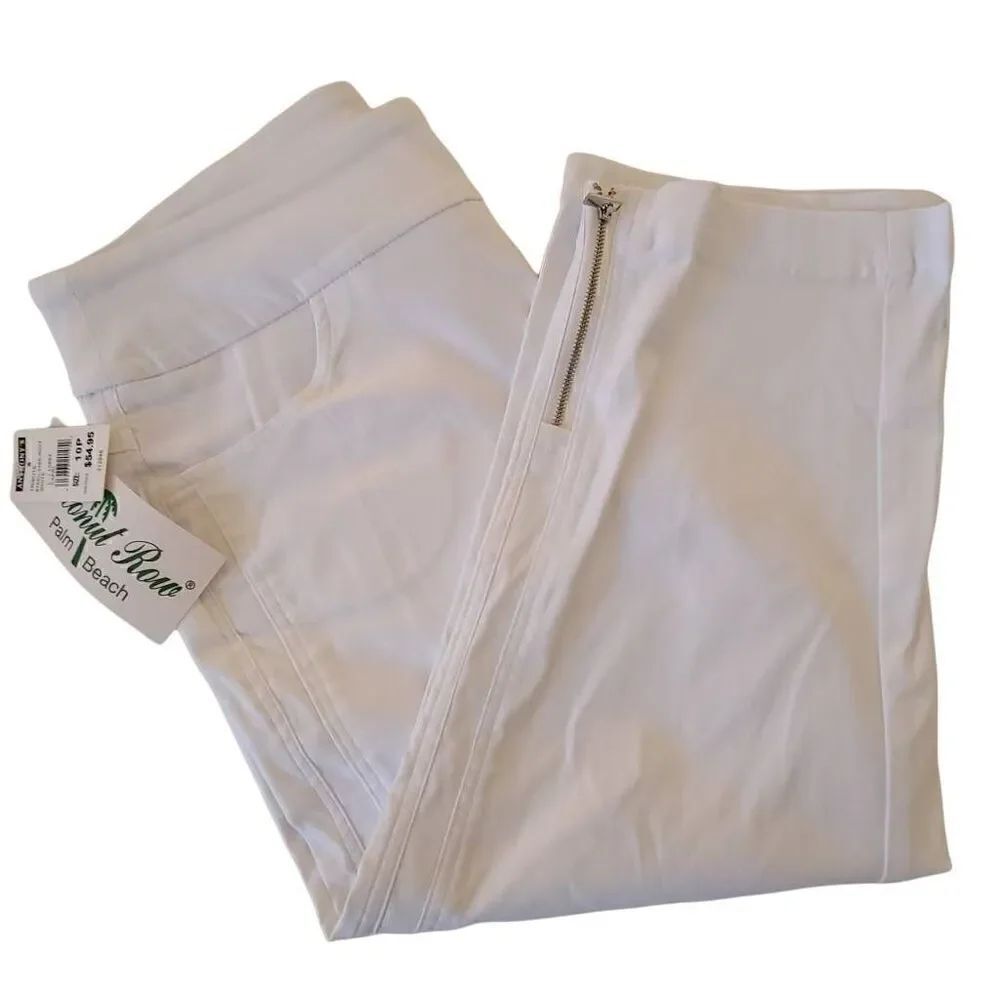 NWT Coconut Row Womens Palm Beach Side Zipper Rayon Capri Pants White Size 10P